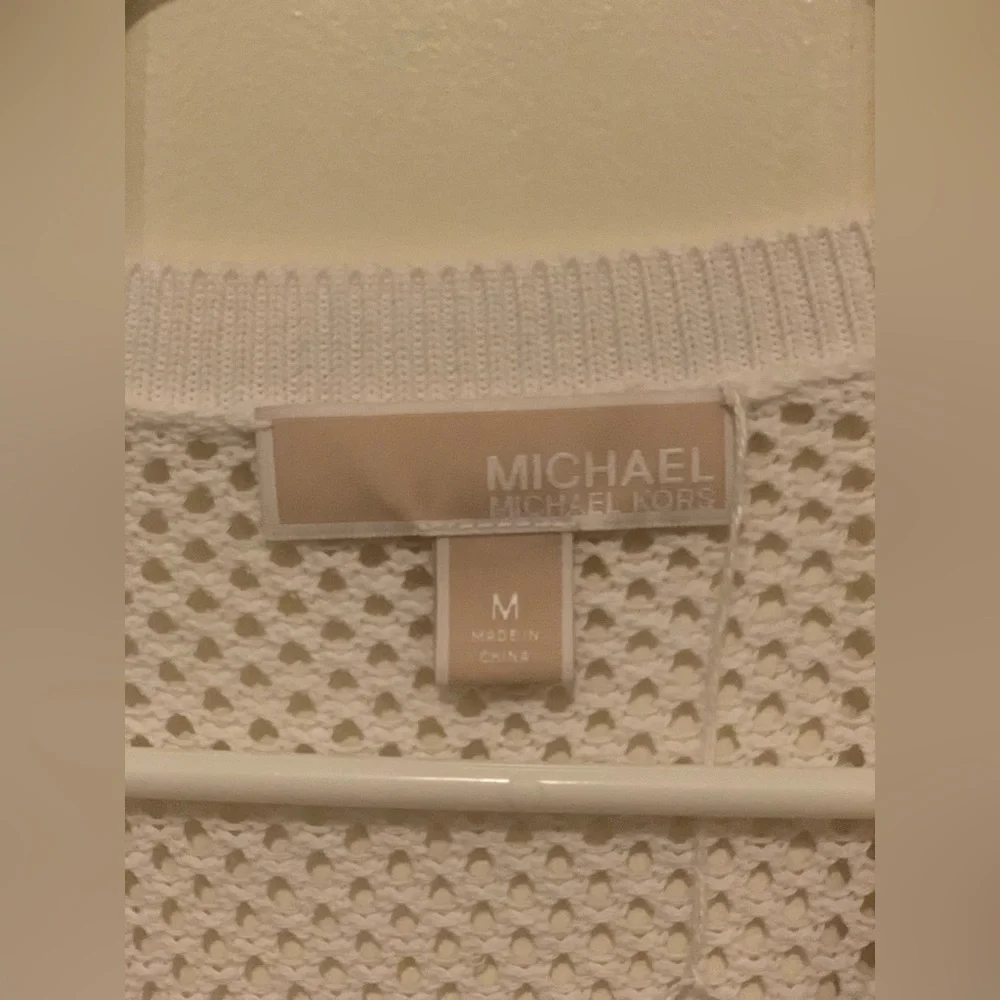 Michael Kors White Knit Textured Floral Sweater With Bell Sleeves.  Size-Medium